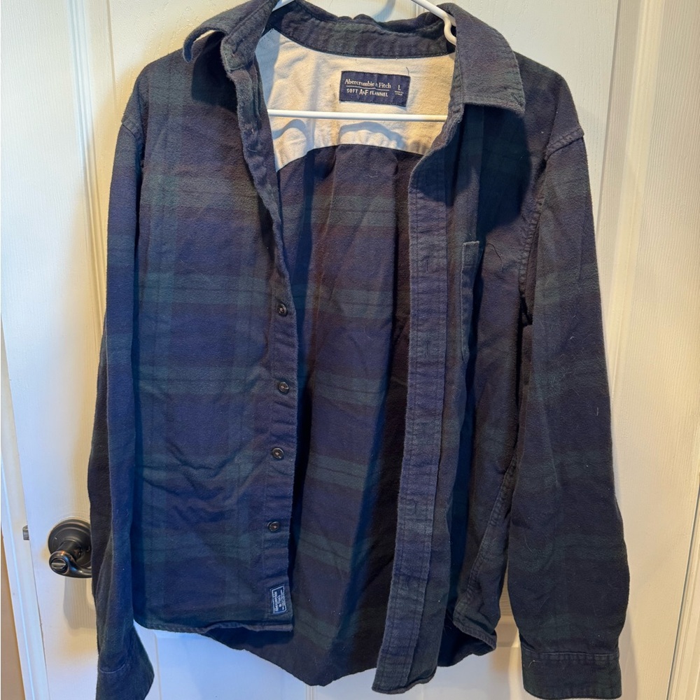 A&F Y2K 2000s Abercrombie & Fitch Men's Blue Plaid Flannel Shirt Soft AF